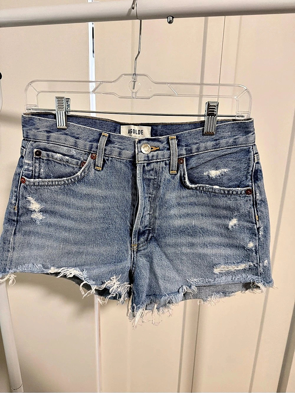 AGOLDE Parker Vintage Cut Off Short Distressed Denim Jean Shorts Waist 25